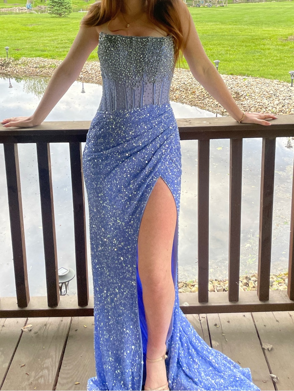 Sparkling Periwinkle Blue Strapless Sequin Prom Dress
